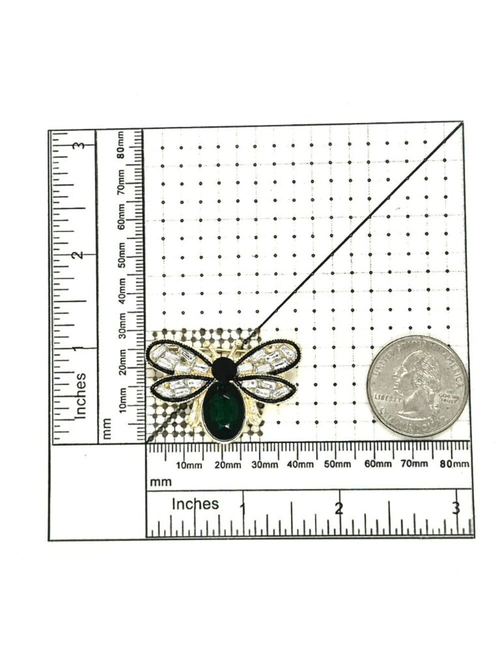 ⭐Gold Tone Rhinestone Green Emerald Fly Brooch Pin Animal Insect Vintage Vibes⭐ - Picture 5 of 5